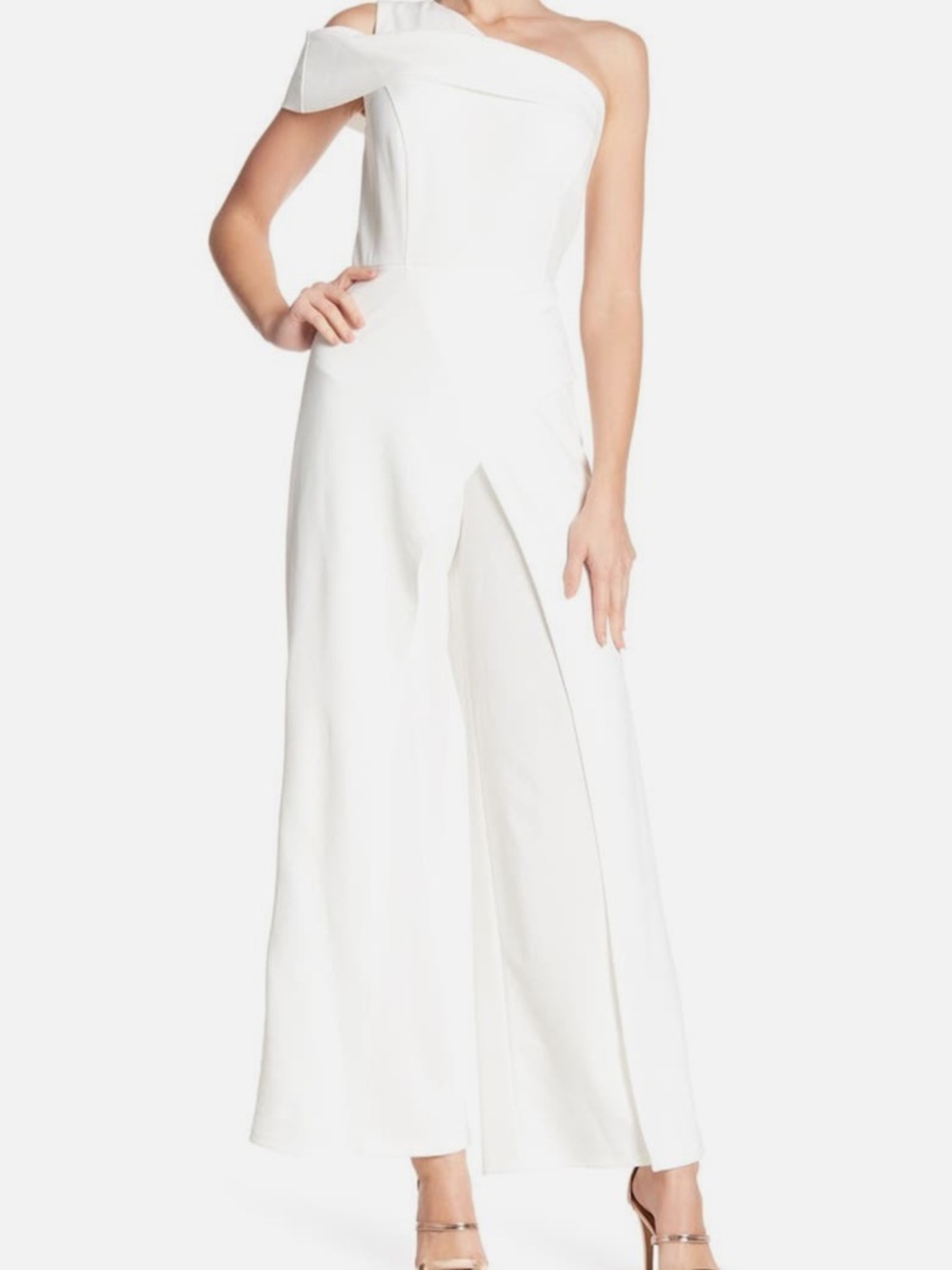 MARINA One-Shoulder White Wide-Leg Jumpsuit